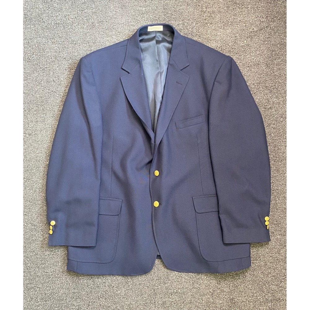Orvis Blazer Sport Coat Navy Blue Mens‎ 48R Gold Buttons Wool Blend Tailored VTG